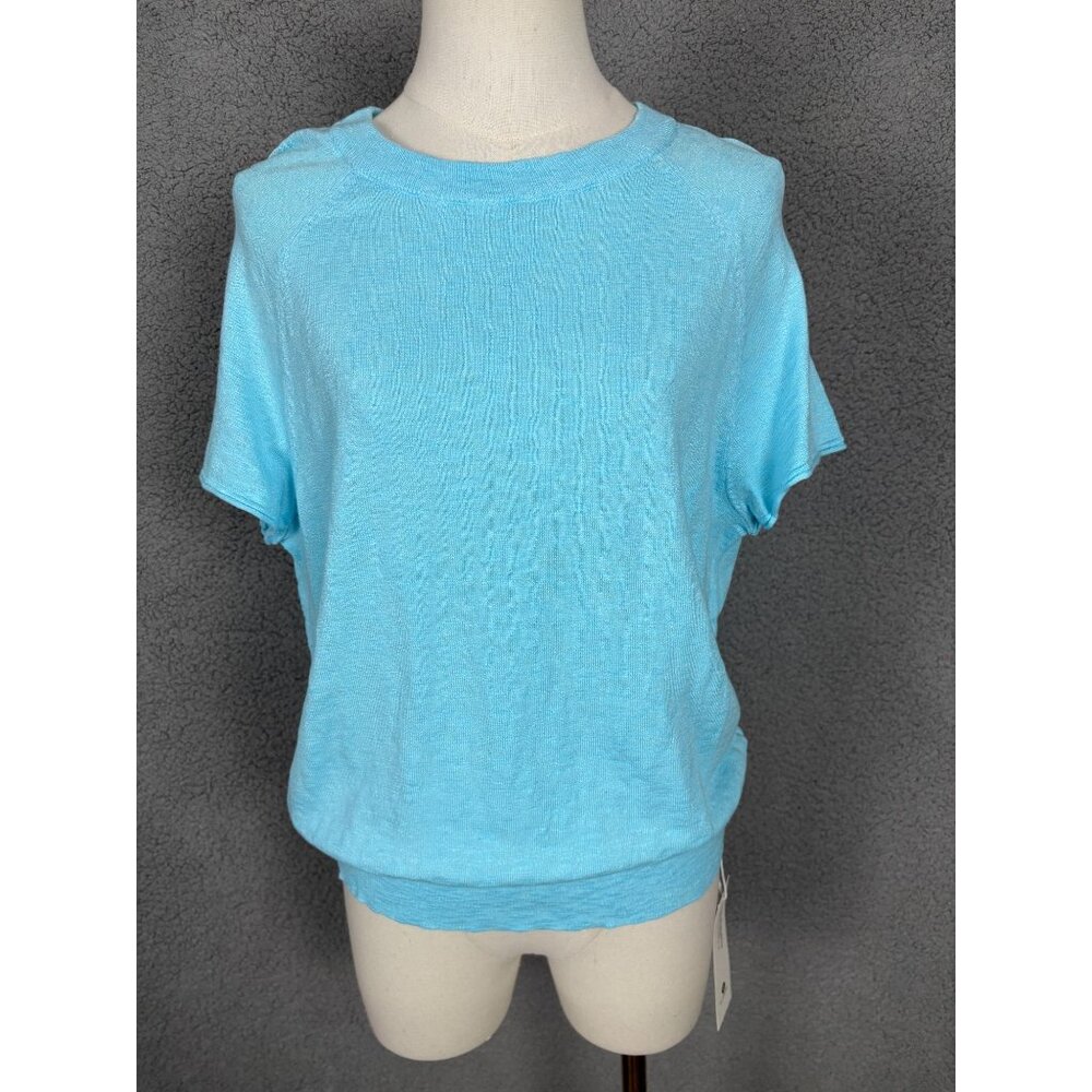 Saodimallsu Light Blue Short Sleeve Knit Top Ribbed Neck & Bottom Small NWT's